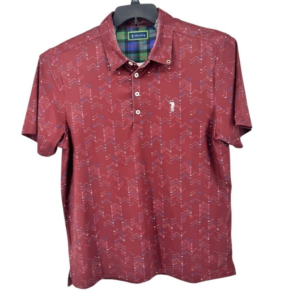 William Murray‎ Golf Polo Shirt Large Burgundy Golf Club Chevron Print Mens